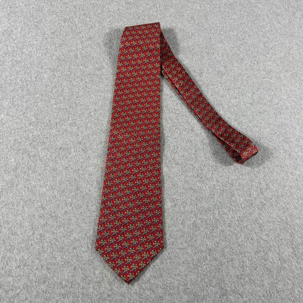 Vintage Christian Dior Monsieur Red Silk Tropical Fish Tie Made Italy 90s 56x3.7 - Picture 4 of 7